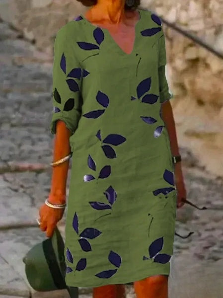 Drune | Basic-Damenkleid mit Halben Ärmeln und Blumendruck