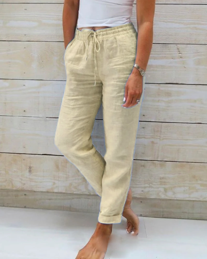 Drune | Damen Leinenhose mit Baumwollanteil und Elastischem Bund