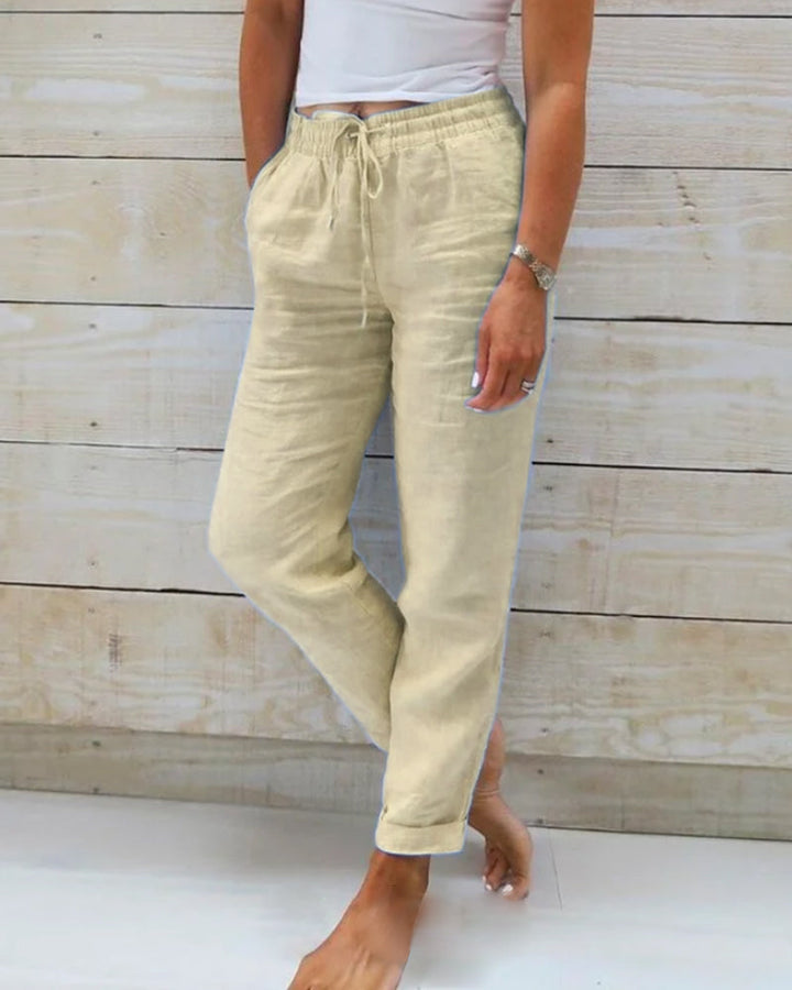 Drune | Damen Leinenhose mit Baumwollanteil und Elastischem Bund