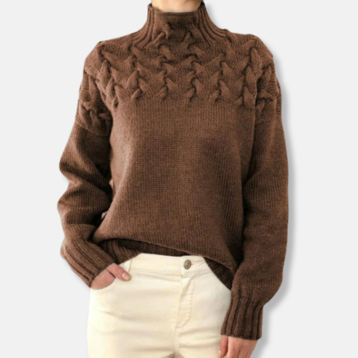 Drune | Wolle Hoher Hals Pullover Kabelstrick Entspannt Passform Pullover
