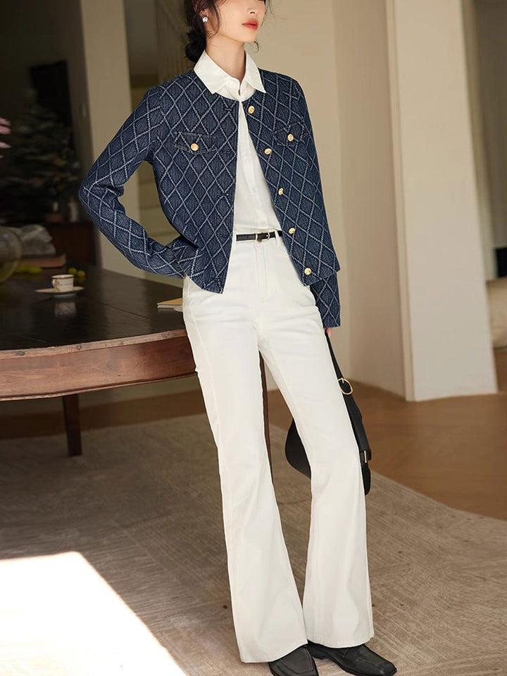 Drune | Elegante Diamant Jacquard Denimjacke