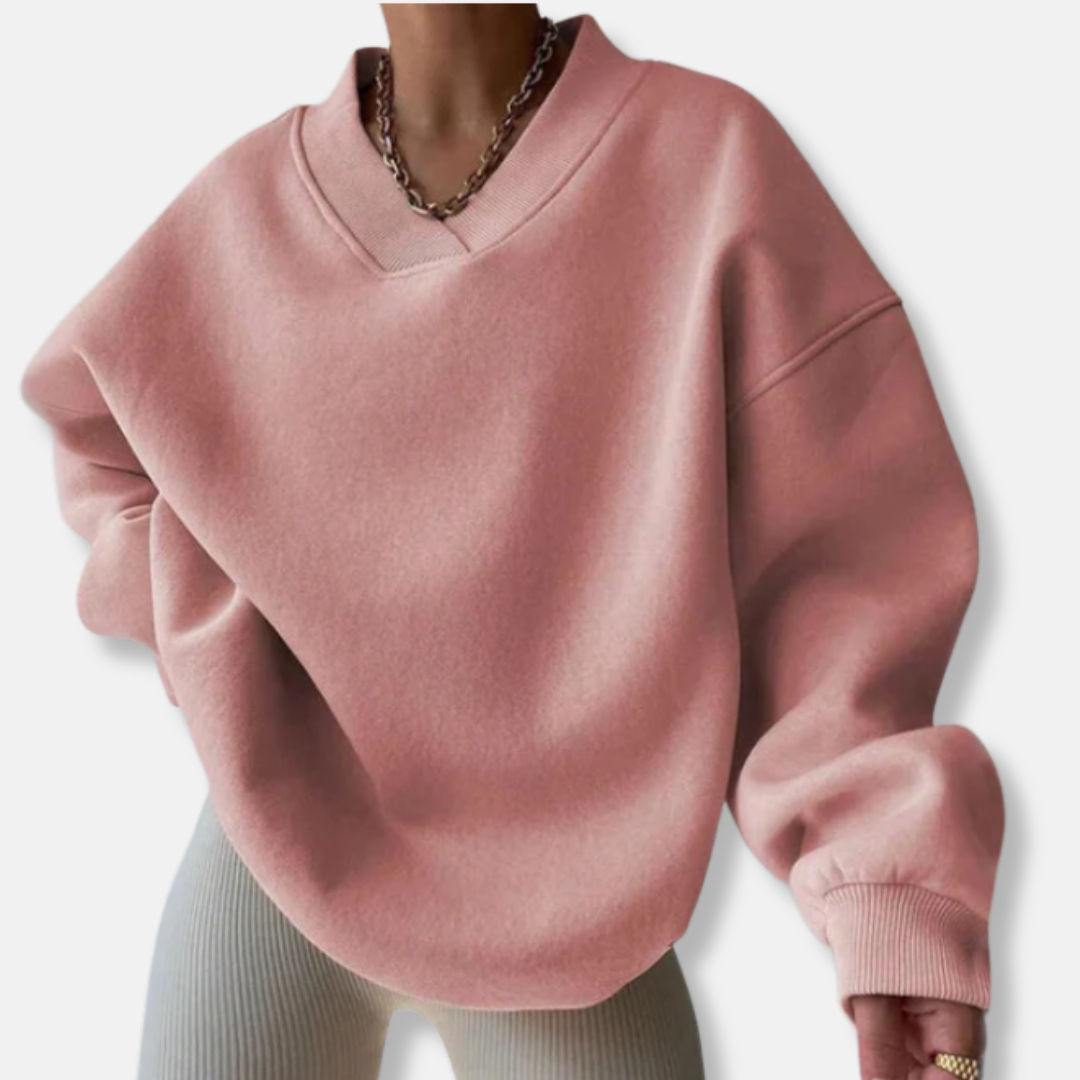 Drune | Sweatshirt - Fleece-Mischung - Übergroße entspannte Passform - V-Ausschnitt - Rippbündchen
