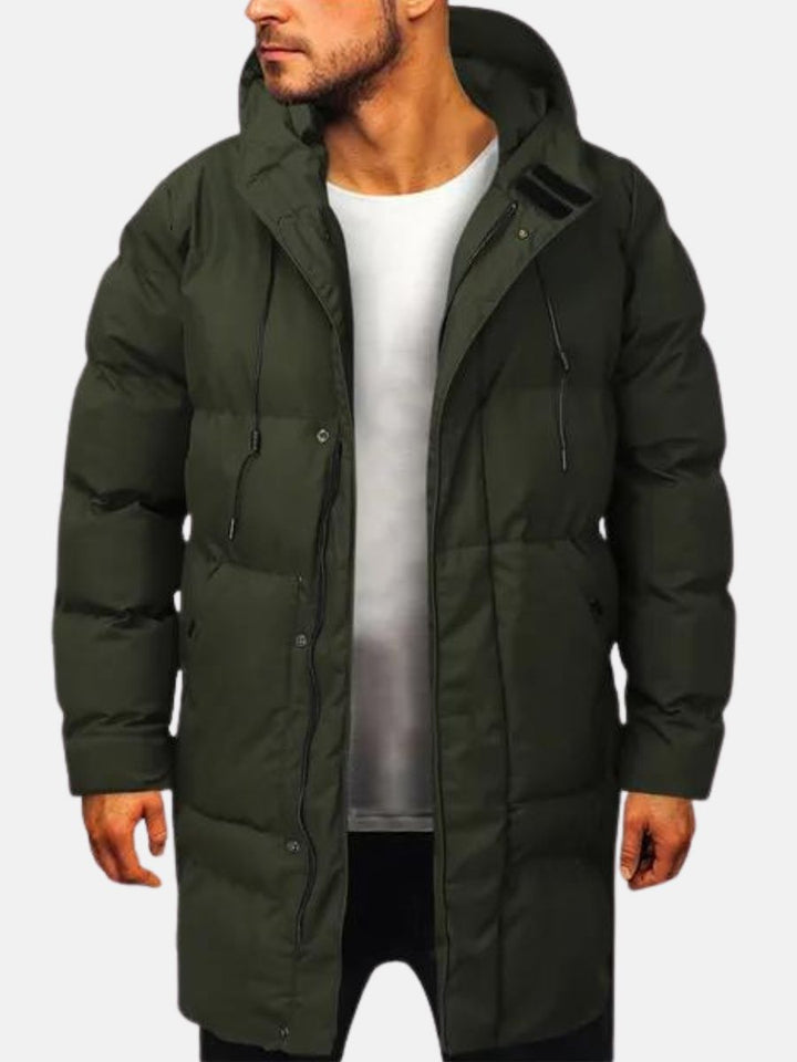 Drune | Wintermantel Lang - Warme Daunenjacke mit Kapuze Schwarz