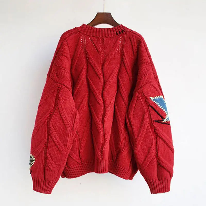 Drune | Gestrickte V-Ausschnitt Damenjacke mit Stickerei