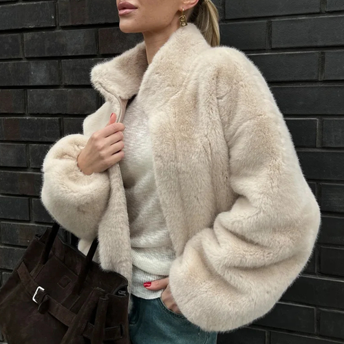 Drune | Kunstfelljacke - Kurze Jacke Mit Hohem Kragen & Reißverschluss