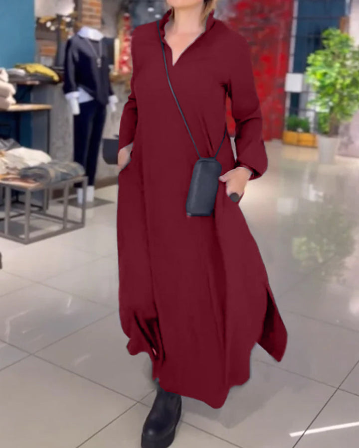 Drune | Langes Kleid mit Seitlichem Schlitzrevers