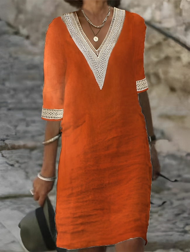 Drune | Damen Baumwoll-Leinen Kleid Lässig & Bequem