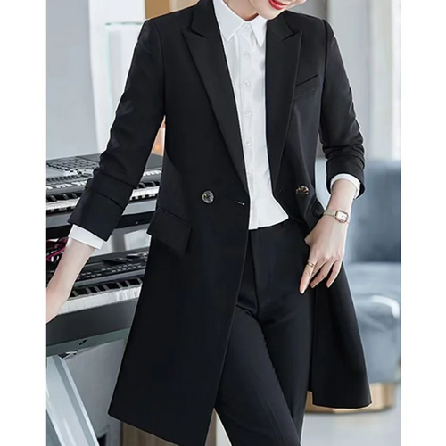 Drune | Eleganter Langer Damenblazer mit Klappentaschen und Reverskragen