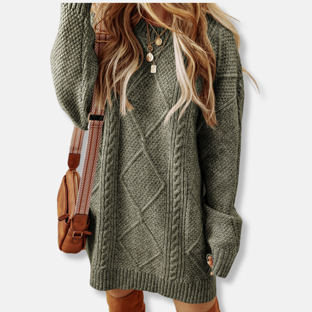 Drune | Sweatshirt - Kabelstrick - Lockere Passform - Knielang - Langarm Freizeitbekleidung