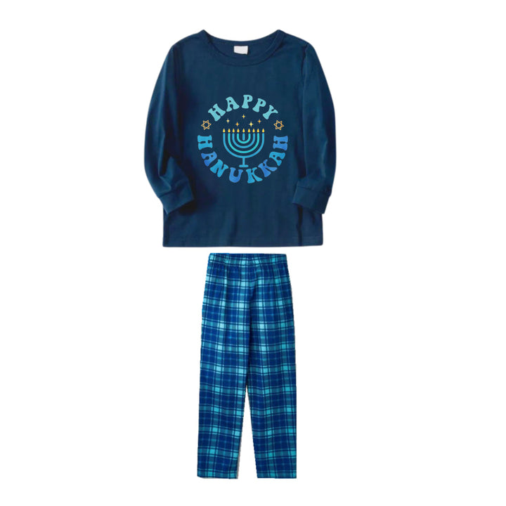 Drune | Familie Hanukkah Blau Karo Pyjama Set - Passende Urlaubs Schlafkleidung
