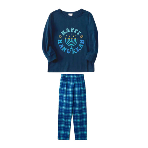 Drune | Familie Hanukkah Blau Karo Pyjama Set - Passende Urlaubs Schlafkleidung