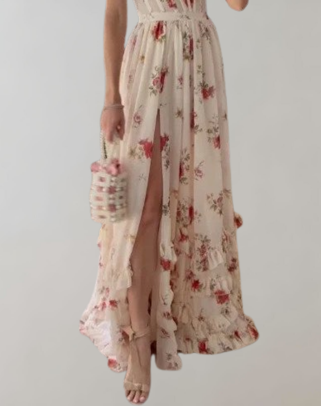 Drune | Ärmelloses, tailliertes Kleid mit Blumendruck und sexy Beinausschnitt