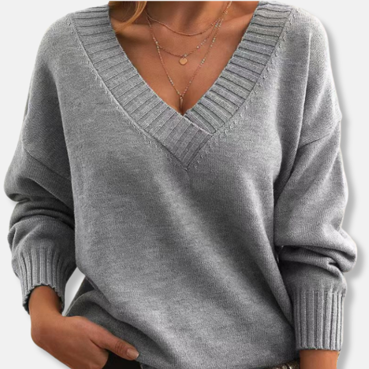 Drune | Wolle V-Ausschnitt Pullover Lockere Passform Rippdetails Pullover