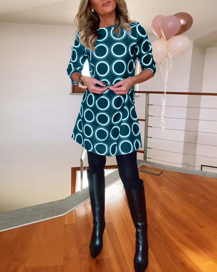 Drune | Kleid mit Rundhalsausschnitt und Kreis Print