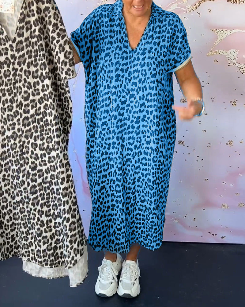 Drune | Entspanntes Kleid mit V-Ausschnitt und Leopardenmuster für Damen