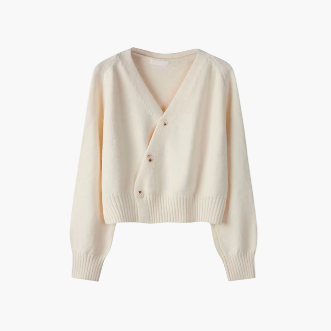 Drune | Strickjacke mit V-Ausschnitt und schräger Knopfleiste - Moderner Cardigan für Alltag und Büro