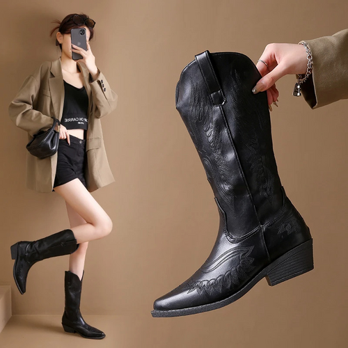 Drune | Westernstiefel mit Detaillierten Stickereien & Niedrigem Absatz Cowboystiefel Damen