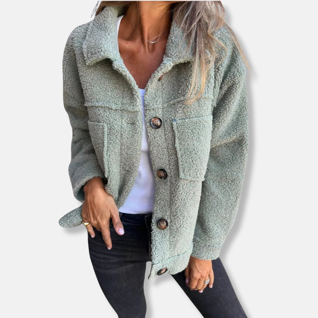 Drune | Sherpa Jacke Weiche Flauschige Textur Lässige Passform Knopfverschluss Und Taschen