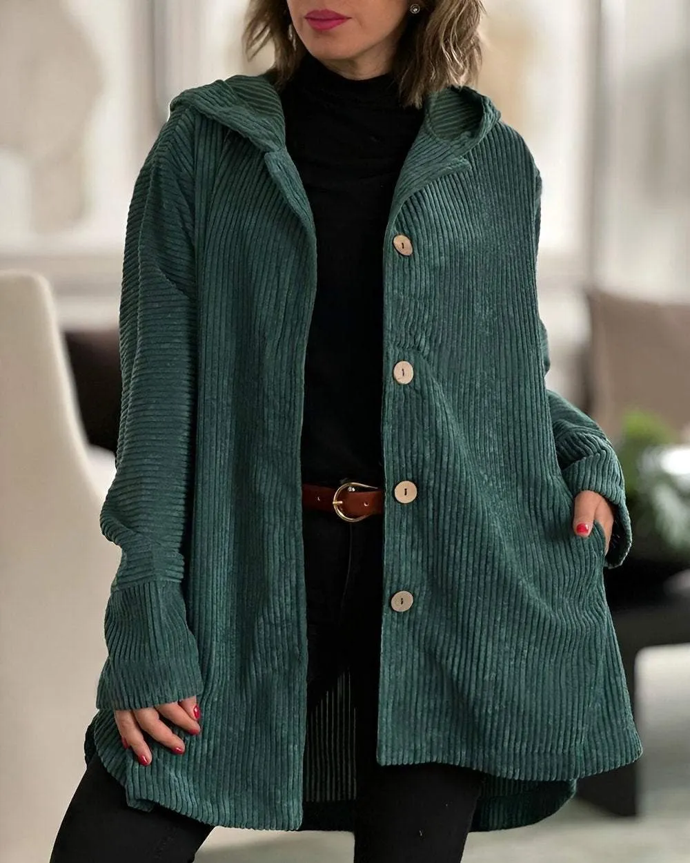 Drune | Damen Freizeit Cordjacke mit Kapuze
