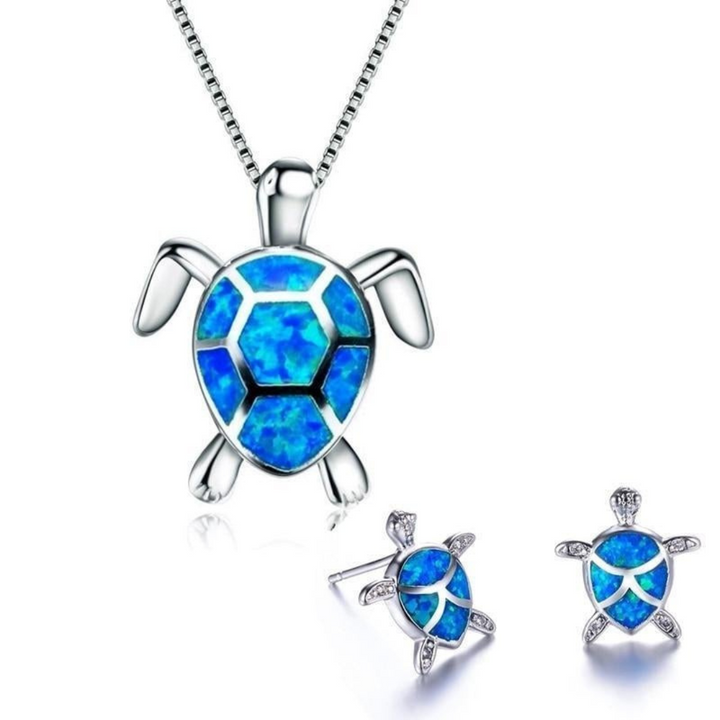 Drune | Schildkröte Halskette + Ohrringe in Opal Und Silber Silber