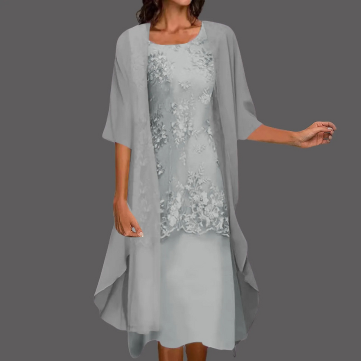 Drune | Damen Stilvolles Kleid mit Cardigan Midi