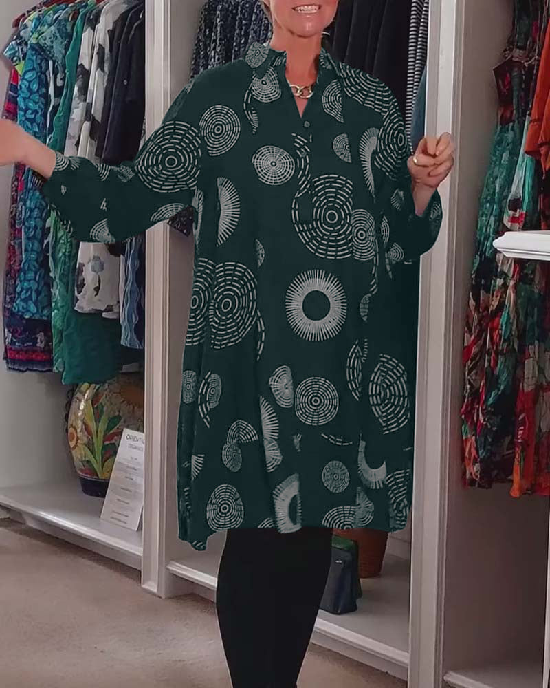 Drune | Kleid mit Revers und Geometrischem Print