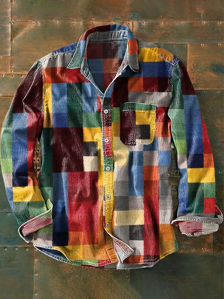 Drune | Stylisches Buntes Patchwork Button-Down Hemd
