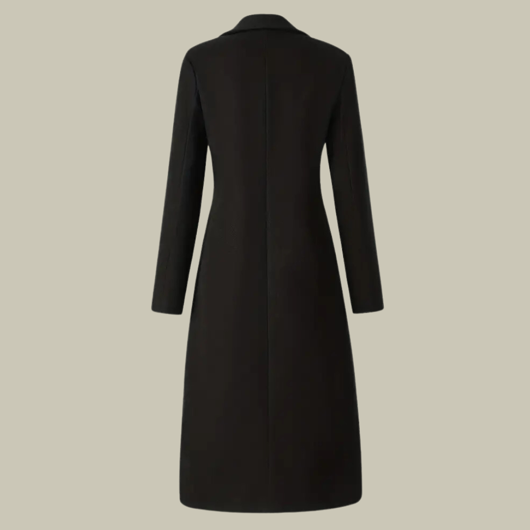Drune | Damenmantel Jacke – Wollmischung – Doppelreiher – Taillierte Passform – Knielang