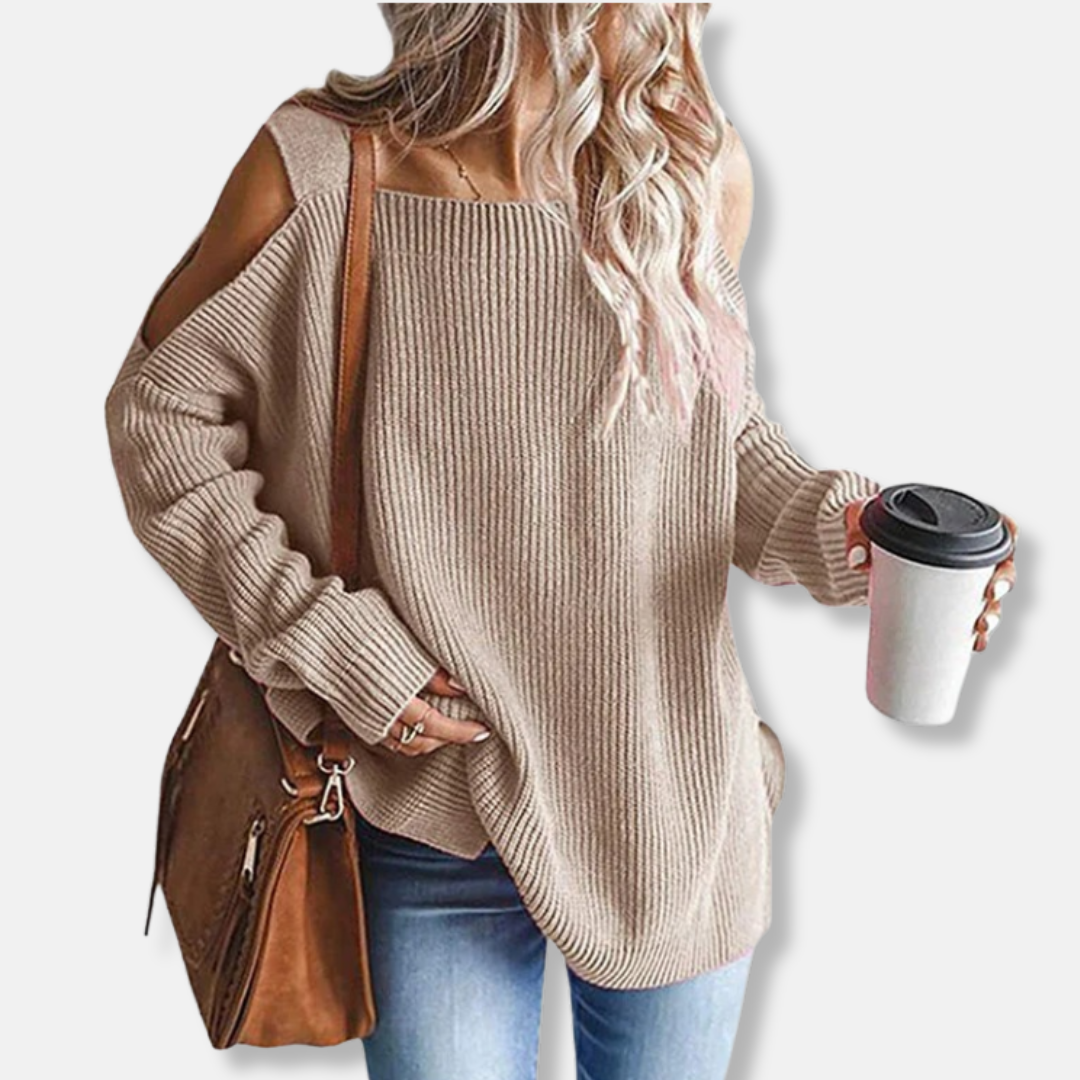 Drune | Sweatshirt - Offene Schulter Strick - Lockere Passform - Strukturierter Stoff