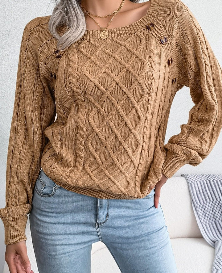 Drune Pullover | Gestrickter eleganter Damen-Pullover mit Knöpfen und Rippenmotiv