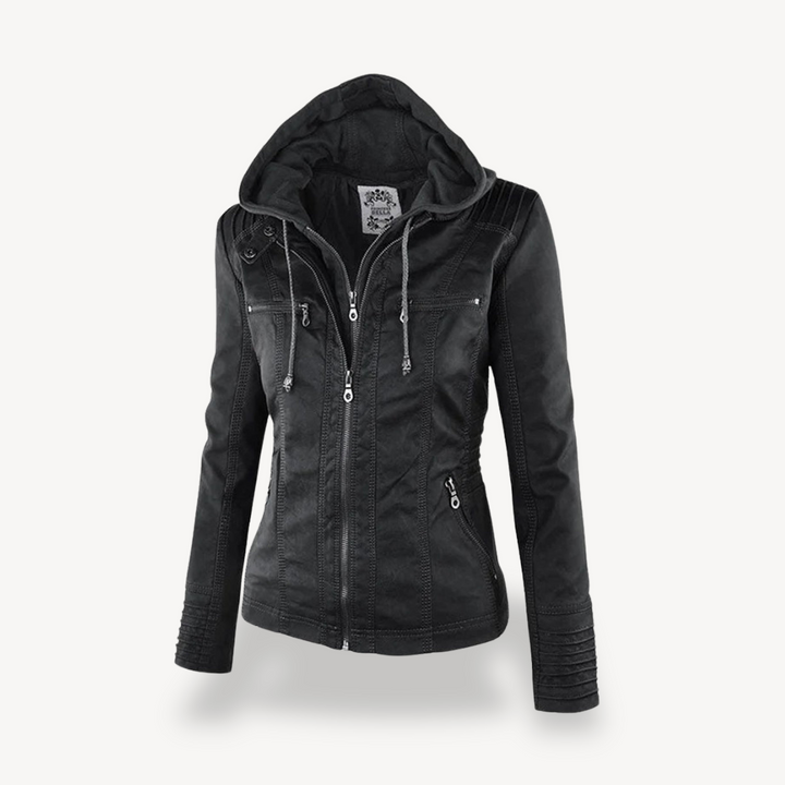 Drune | Damen wasserdichte Lederjacke mit Kapuze