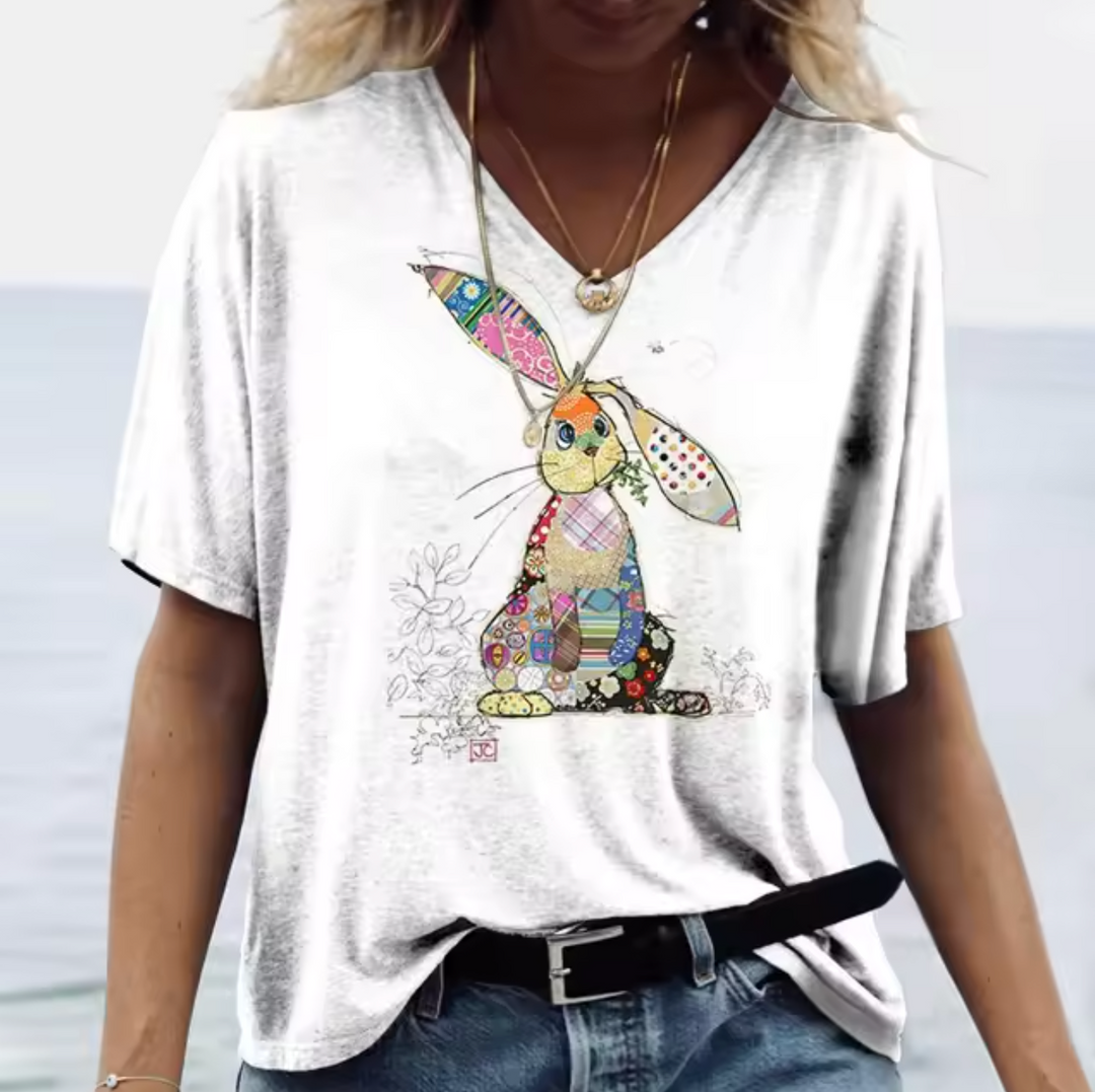Drune | Weiße T-Shirts mit Hasenmotiven