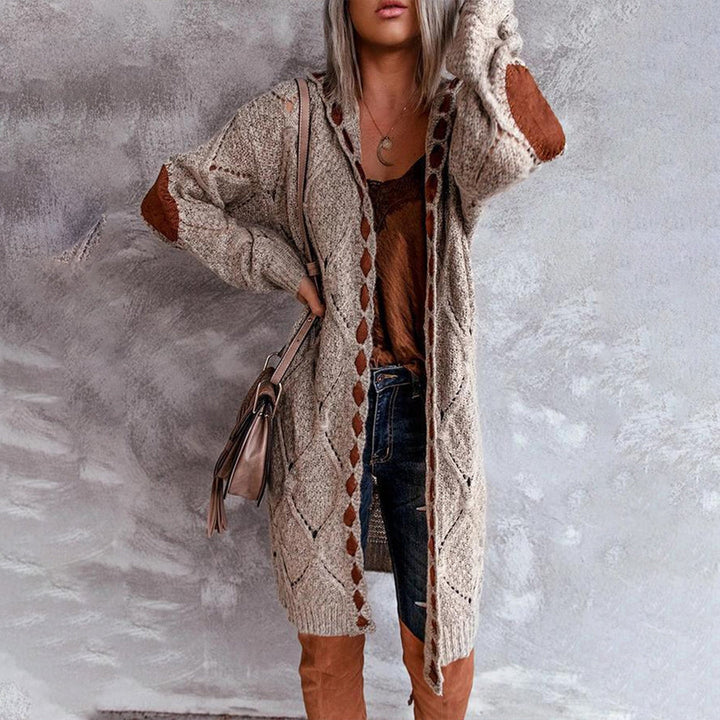 Drune | Langer Cardigan mit Ellbogenaufnäher