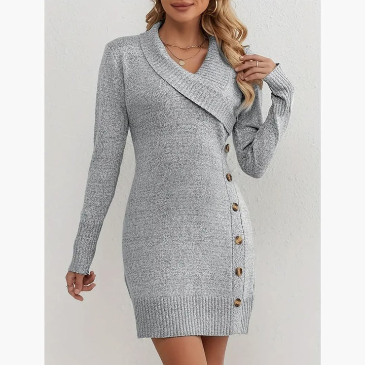 Drune | Elegantes Kleid mit Knopfdekoration im V-Ausschnitt für Frauen