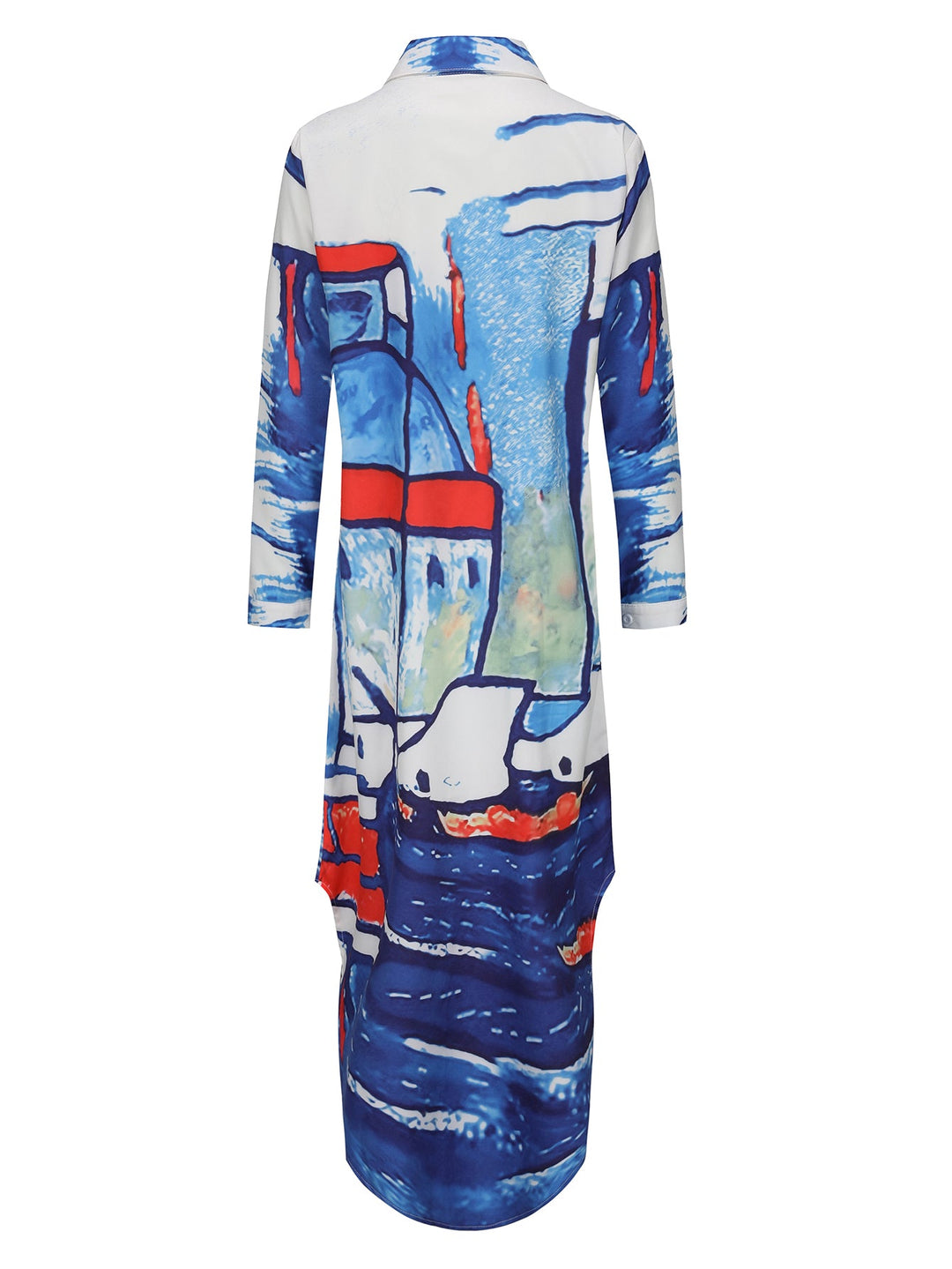 Drune | Langarm Kleid mit Gesichtsmuster in Blau und Weiß