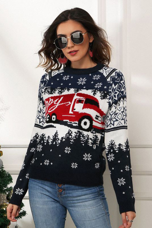 Drune | Schneeflocken- und Lkw-Druck Weihnachts-Pullover