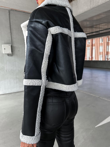 Drune | Elegante Lederjacke mit Plüschbesatz