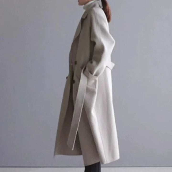 Drune | Lange Wolljacke Klassische Passform Doppelreihig Mit Gürtel Elegantes Design