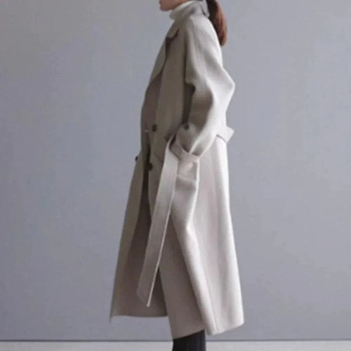 Drune | Lange Wolljacke Klassische Passform Doppelreihig Mit Gürtel Elegantes Design