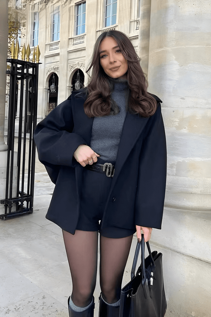 Drune | Wolle-Mischung Cape Mantel - Elegant & Schick - Minimalistischer Stil - Raffinierte Schichtung