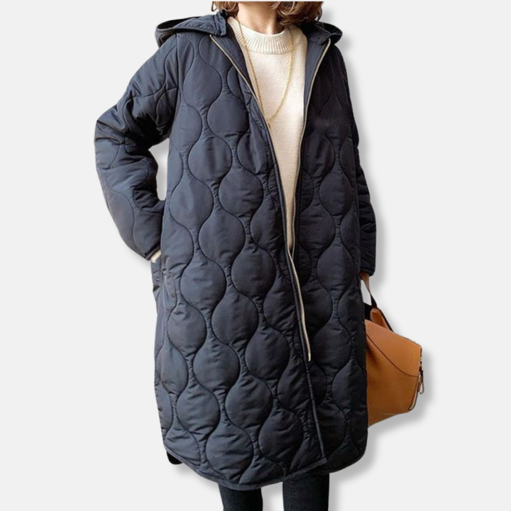 Drune | Damen Steppjacke – Oversized Fit – Lange Länge – Mit Kapuze und Reißverschluss vorne