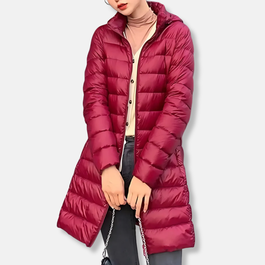 Drune | Pufferjacke gesteppt leicht schlanke Passform mittellang mit Kapuze