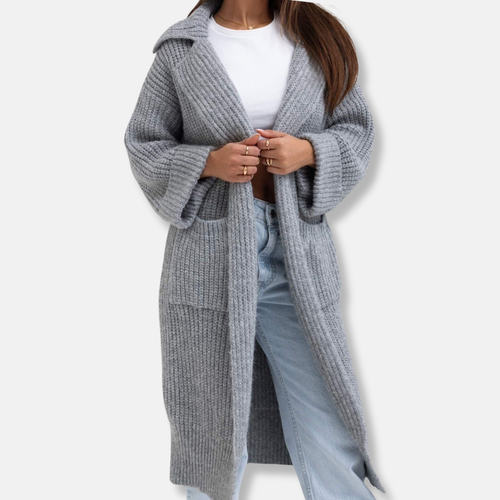 Drune | Lange Strickjacke Wollmischung Übergröße Passform Kapuze und Taschen