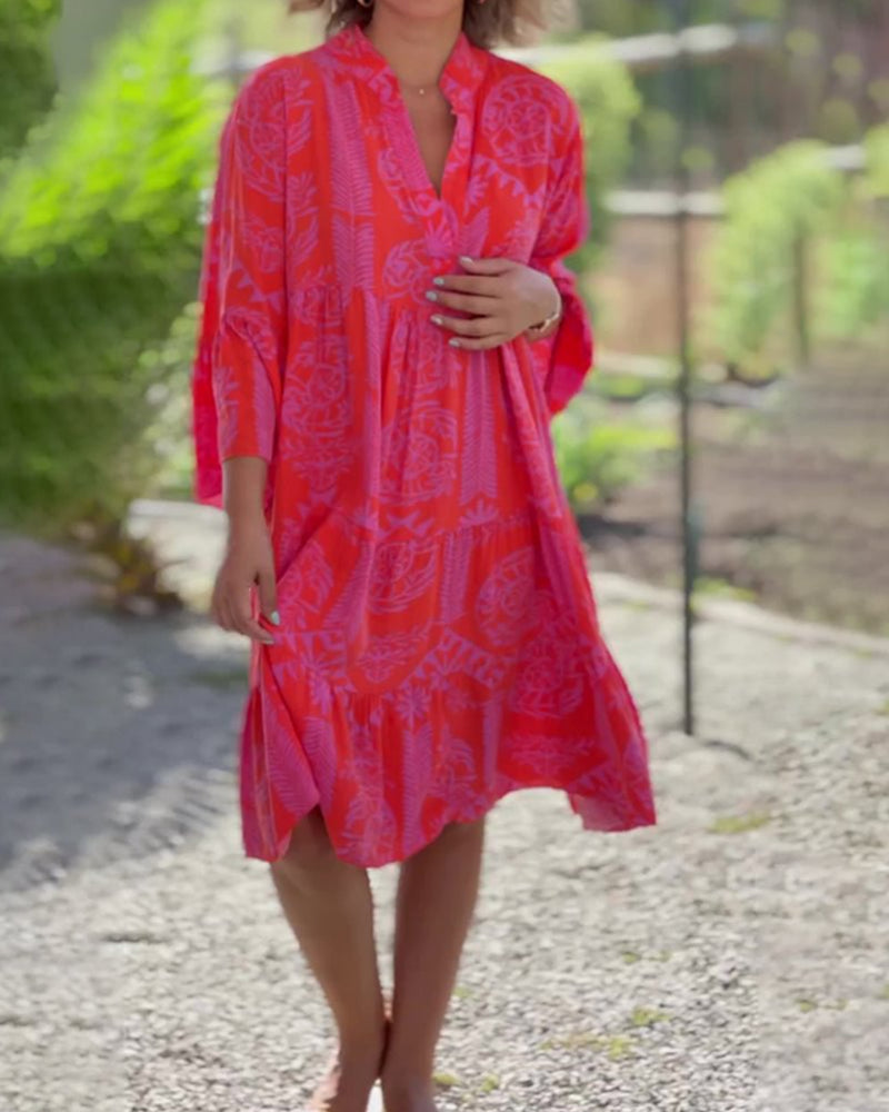 Drune | Kleid mit 3/4-Ärmeln und geometrischem Boho-Print