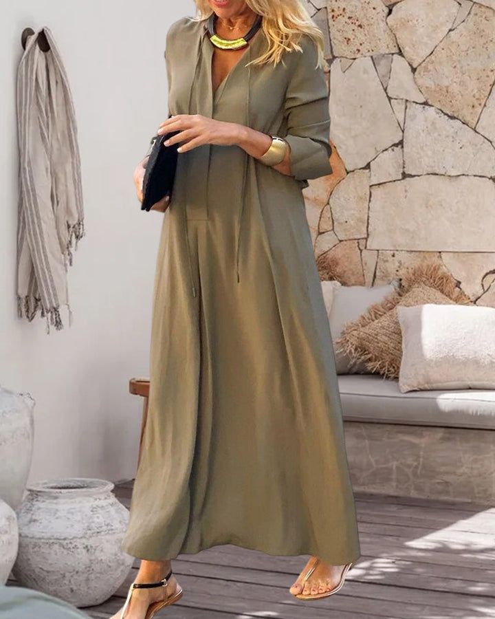 Drune | Einfarbiges Einfaches Kleid mit Langen Ärmeln