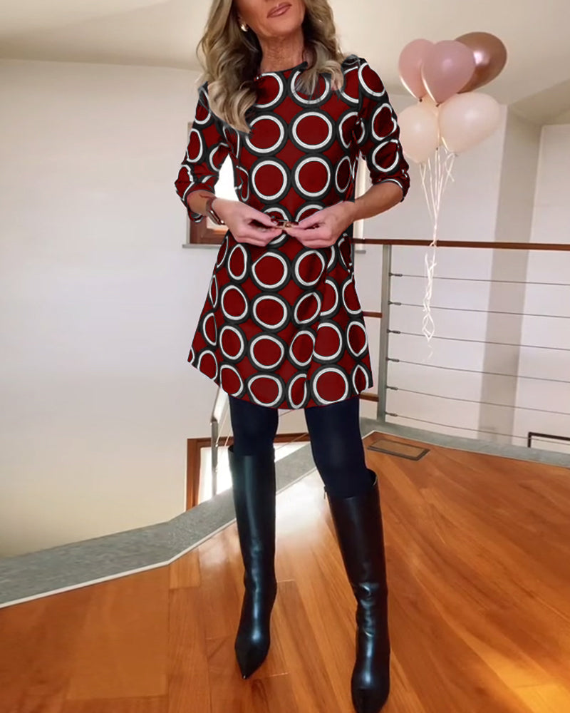 Drune | Kleid mit Rundhalsausschnitt und Kreis Print