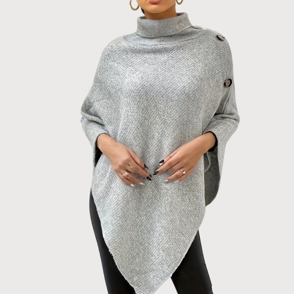 Drune | Asymmetrischer Poncho mit Knöpfen Stricktextur Moderner Stil
