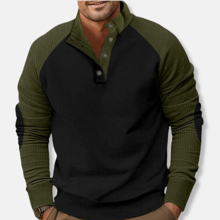 Drune | Baumwolle Stehkragen Pullover Raglan Ärmel Ripp Pullover