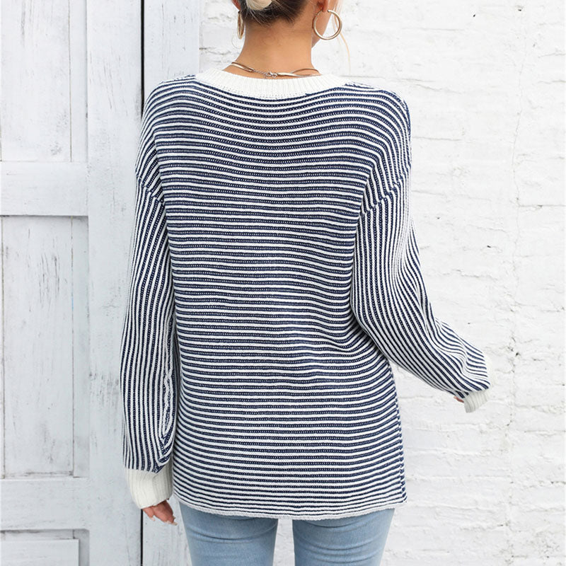 Drune | Klassische Gestreifte Strickjacke Acryl Stylisch und Bequem