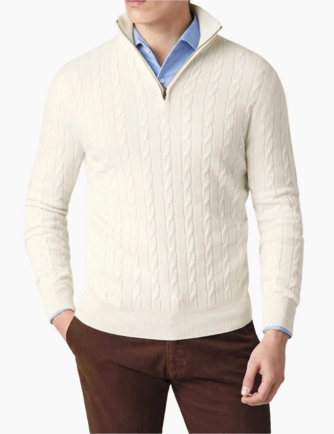 Drune | Zopfmuster Strickpullover mit Reißverschluss - Eleganter Business & Freizeit Pullover
